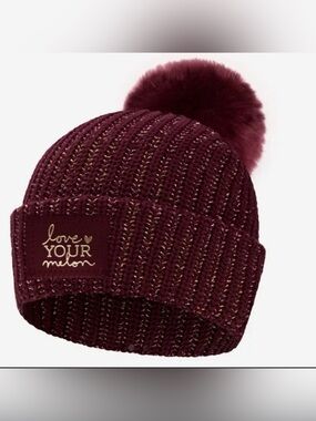 Love Your Melon Burgundy and Gold Knit Pom Beanie with Extra Pom